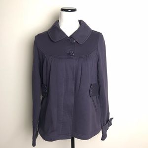Half Belted Waist Button Purple Babydoll Coat